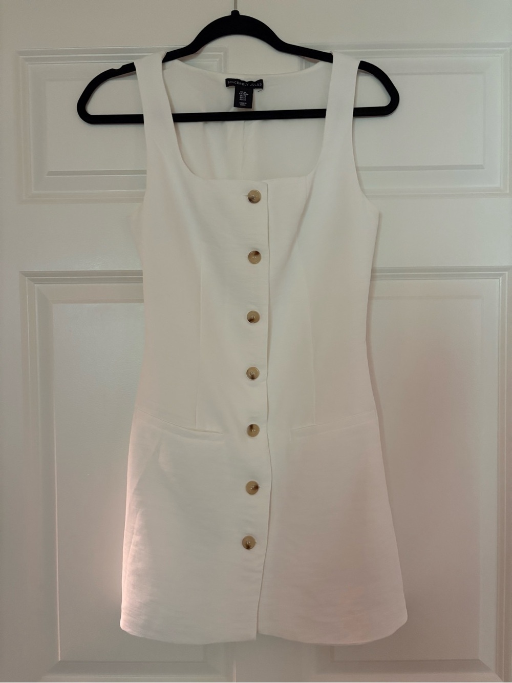 Sincerely Jules White Button-Front Square Neck Mini Dress
